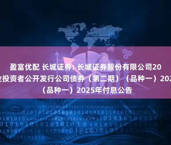 盈富优配 长城证券: 长城证券股份有限公司2024年面向专业投资者公开发行公司债券（第二期）（品种一）2025年付息公告